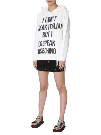 Moschino Printed Cotton Jersey Sweatshirt Hoodie In White Multi