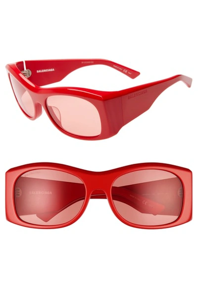 Balenciaga 59mm Rectangular Sunglasses - Shiny Solid Red/ Red