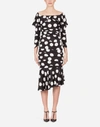 Dolce & Gabbana Ruched Polka-dot Stretch-silk Satin Midi Dress In Black