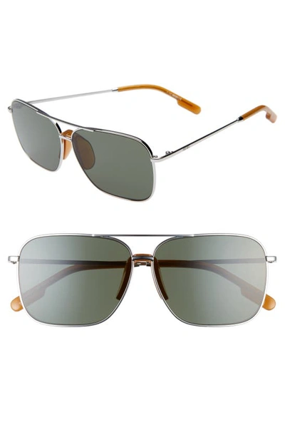 Kenzo 60mm International Fit Aviator Sunglasses In Shiny Rhodium/ Green