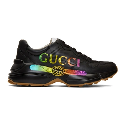 Gucci Black Vintage Rython Trainers In Black,rainbow