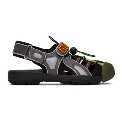Gucci Men's Leather And Mesh Sandal In Grey