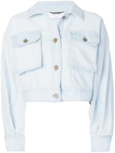 Alberta Ferretti Embossed Logo Cropped Denim Jacket In Blue