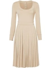 BURBERRY LONG SLEEVE PLEATED DRESS