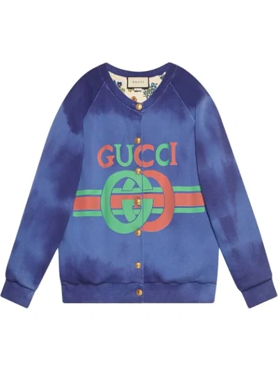 Gucci Logo Cotton Jacket In Blue