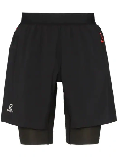 Salomon Fats Wing Double-layer Track Shorts In Black