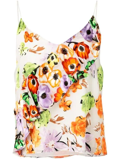 Alice And Olivia Lavonia Floral Asymmetric Draped Ruffle Tank In Orchid Multi