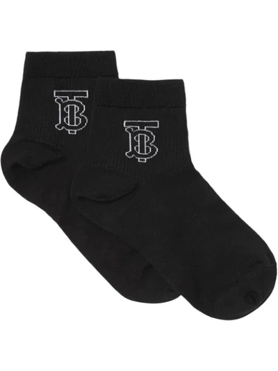 Burberry Black Women's Knitted Intarsia Ribbed Ankle Socks