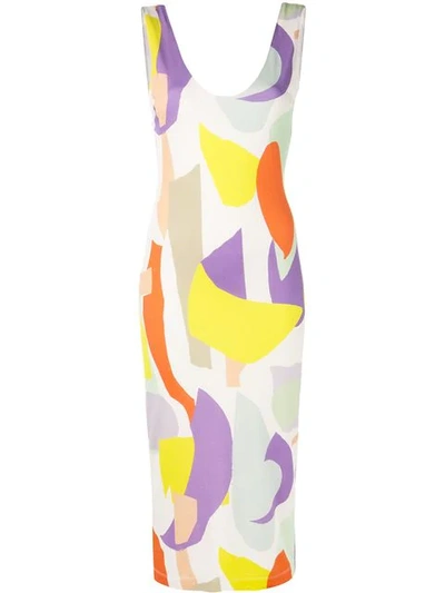 Alice And Olivia James Abstract Pattern Body-con Tank Dress In White Multi