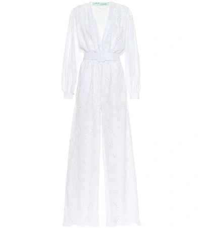Off-white 80s Sangallo Lace Plunge-neck Jumpsuit In White