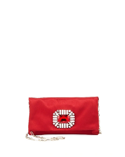 Jimmy Choo Titania Jeweled Satin Clutch Bag, Red
