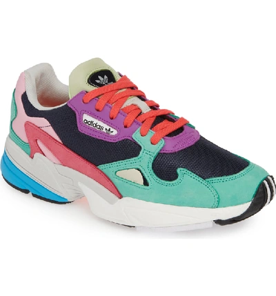 Adidas Originals Falcon Leather-trimmed Sneakers In Collegiate Navy/ Hi-res Green