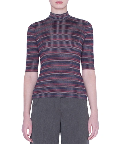 Akris 1/2-sleeve Checked Silk-knit Sweater In Multi Pattern
