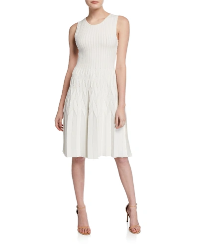 Lela Rose Chevron Pleated Fit-and-flare Dress In Ivory