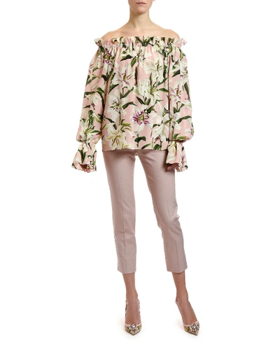 Dolce & Gabbana Off-the-shoulder Lily Crepe De Chine Blouse In Pink
