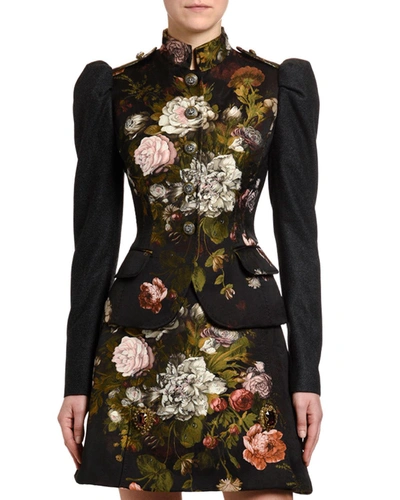 Dolce & Gabbana Baroque Rose-jacquard Puff-sleeve Jacket In Multi