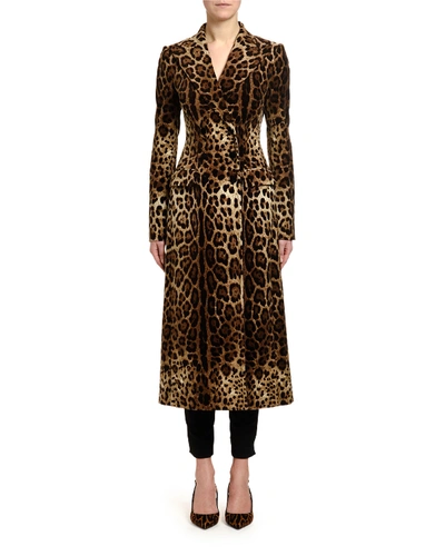 Dolce & Gabbana Leopard-print Double-breasted Cotton-blend Velvet Coat In Animalier