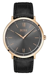 HUGO BOSS ESSENTIAL ULTRA SLIM LEATHER STRAP WATCH, 40MM,1513649