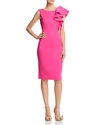 ELIZA J ASYMMETRIC DRAPED RUFFLE SHEATH DRESS,EJ9M0036