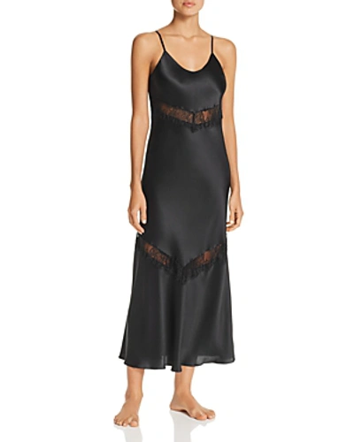 Ginia Chevron Lace Silk Nightgown In Black