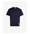 Thom Browne Crew Neck Cotton T-shirt With Distinctive Logo In Navy