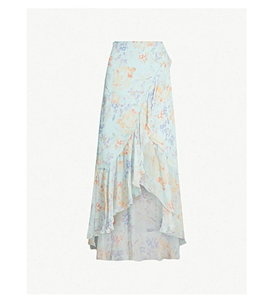 Alice And Olivia Alice + Olivia Caily Ruffled Floral High/low Skirt In Water Petal Venus Blue/ Multi