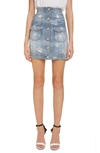 BALMAIN CRYSTAL STUDDED DENIM SKIRT,RF04177D048