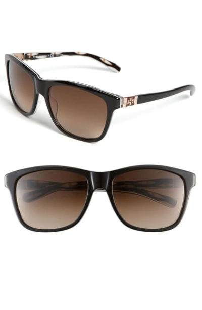 Tory Burch 'logo' Translucent Sunglasses - Black/ White In Brown Gradient