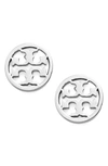 Tory Burch Logo Circle Stud Earrings In Silver