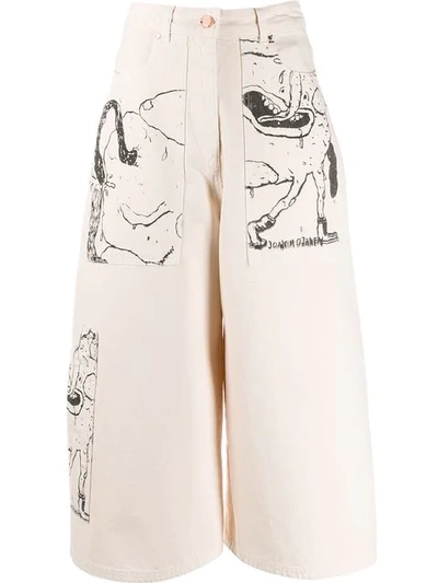 Aalto Cropped Graphic Jeans In Neutrals