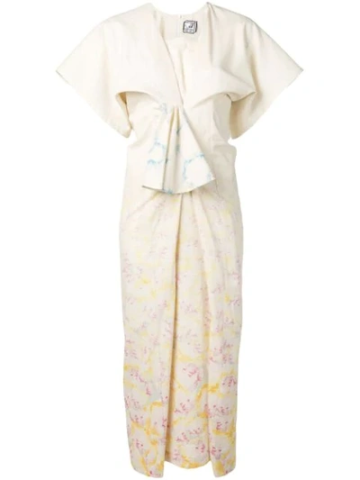 Anntian Printed Gathered Dress - 大地色 In Neutrals