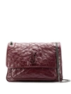 Saint Laurent Large Niki Crinkled Matelassé Leather Shoulder Bag In Rouge Legion