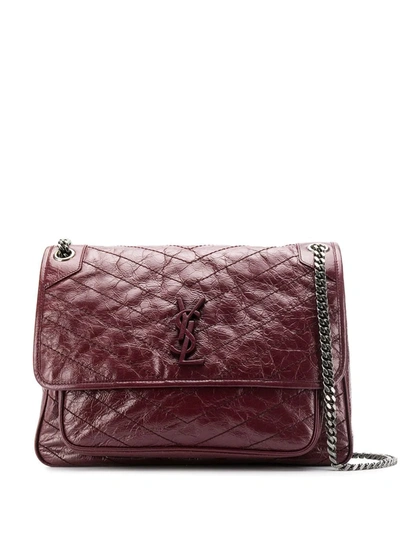 Saint Laurent Large Niki Crinkled Matelassé Leather Shoulder Bag In Rouge Legion