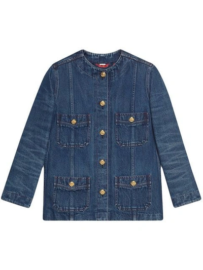 Gucci Button-embellished Denim Jacket In Blue