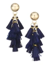 AKOLA Vila Harper Large Navy Raffia Tassel Goldtone Earrings