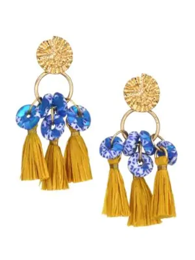 Akola Vila Flaca Glass & Yellow Raffia Tassel Goldtone Earrings In Multi