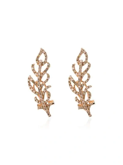 Rosa De La Cruz 18k Gold Leaf Diamond-embellished Earrings In Rose Gold