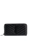 Saint Laurent Ysl Monogram Large Zip Wallet In Grained Leather In Black