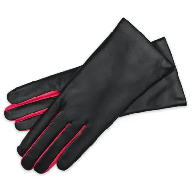 1861 Glove Manufactory Black / Pink / Purple Barlette - Women's Nappa Touch Leather Gloves In Black And Hotpink In Black/pink/purple