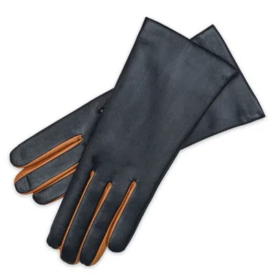1861 Glove Manufactory Blue / Brown Barlette - Women's Nappa Touch Leather Gloves In Blue And Camel In Blue/brown