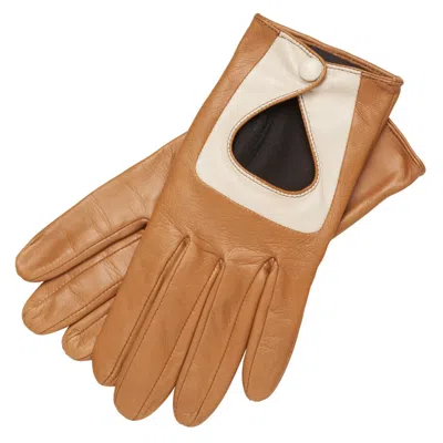 1861 Glove Manufactory Brown Livorno - Women's Leather Gloves In Camel With Creme