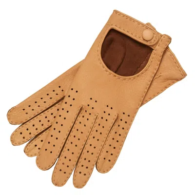 1861 Glove Manufactory Brown Monza - Men's Hand Sewn Deerskin Driving Gloves In Natural