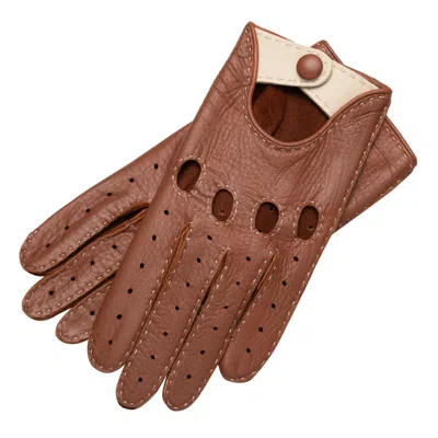 1861 Glove Manufactory Brown Rome - Men's Deerskin Driving Gloves In Camel & Creme