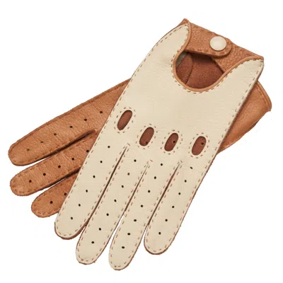 1861 Glove Manufactory Brown Rome - Men's Deerskin Driving Gloves In Creme & Natural