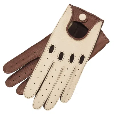 1861 Glove Manufactory Brown Rome - Men's Deerskin Driving Gloves In Creme & Taupe
