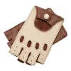1861 Glove Manufactory Neutrals / Brown Rome Spring -  Men's Deerskin Fingerless Driving Gloves Creme & Camel In Brown