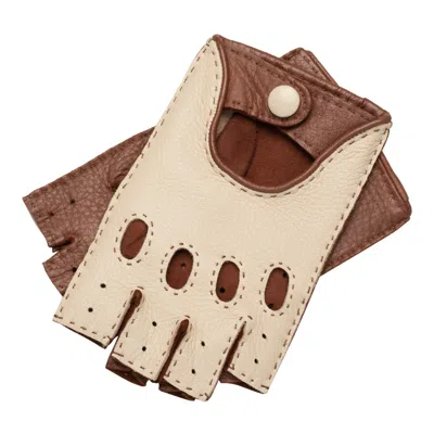 1861 Glove Manufactory Neutrals / Brown Rome Spring -  Men's Deerskin Fingerless Driving Gloves Creme & Camel