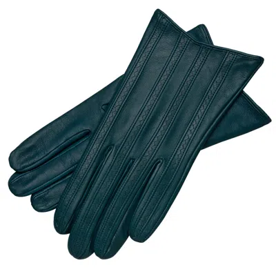 1861 Glove Manufactory Blue Pavia - Zig Zag Pattern Women's Leather Gloves In Petrol In Black