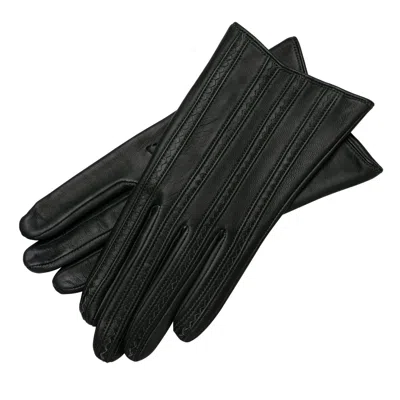 1861 Glove Manufactory Pavia - Zig Zag Pattern Women's Leather Gloves In Black