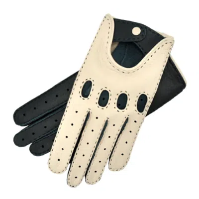 1861 Glove Manufactory Rome - Men's Deerskin Driving Gloves  Creme & Blue